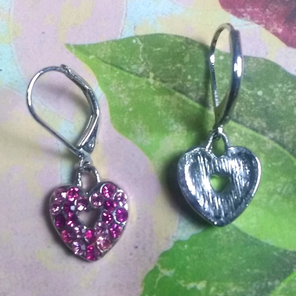 💜 Pink Crystal Heart Love More Leverback Earrings - Picture 4 of 4